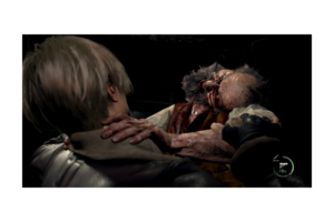 Leon S. Kennedy fighting an infected villager during gameplay in Resident Evil 4 Remake